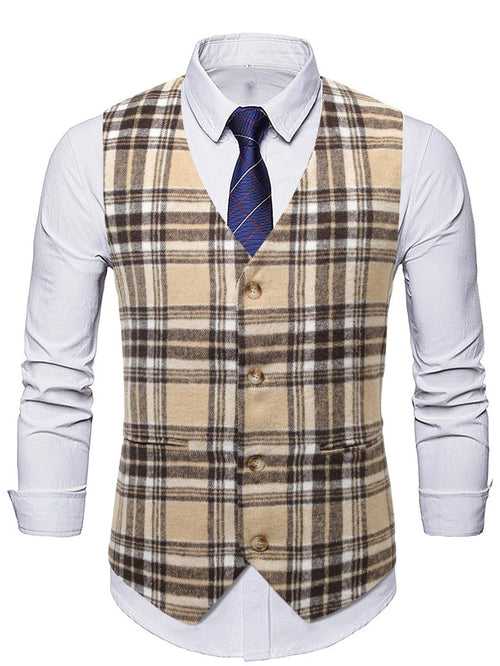 Plaid V-Neck Button Front Blazer Waistcoat