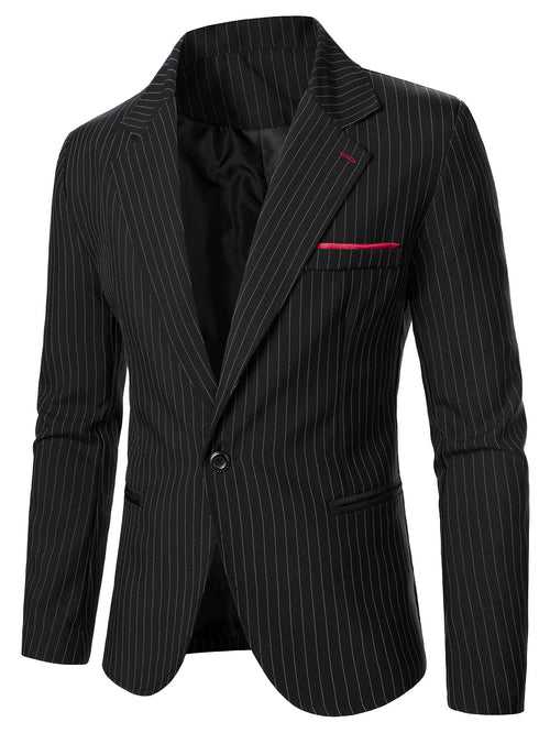 Black Pinstriped Contrast Panel Single Button Blazer