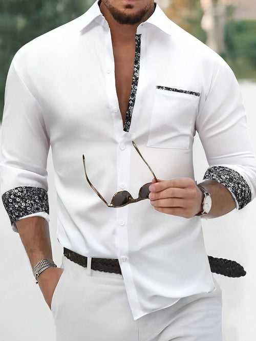 White Disty Floral Print Button Up Shirt