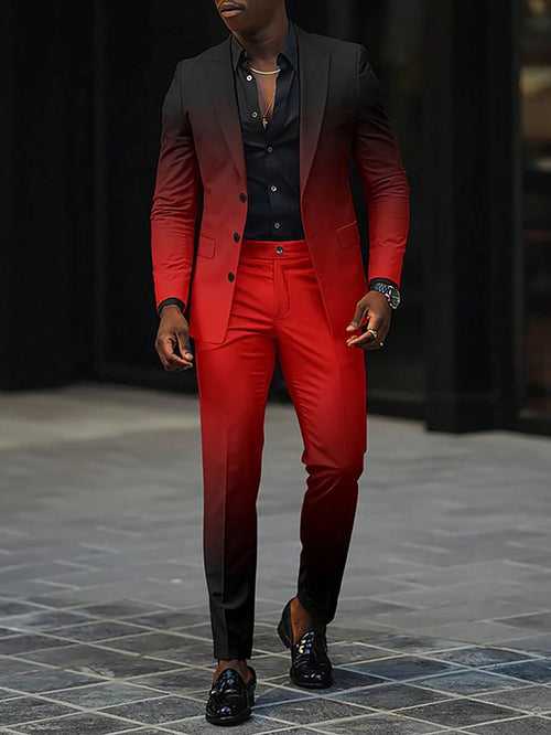 Ombre Lapel Collar Blazer and Pants Suit Set