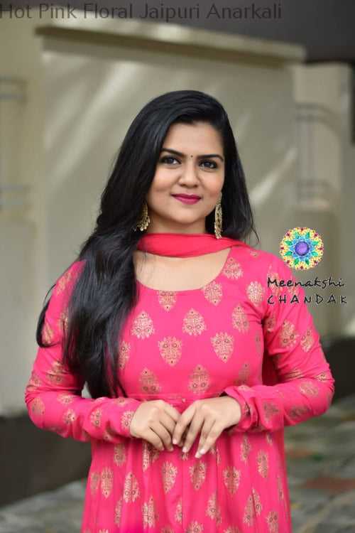 Hot Pink Floral Jaipuri Anarkali