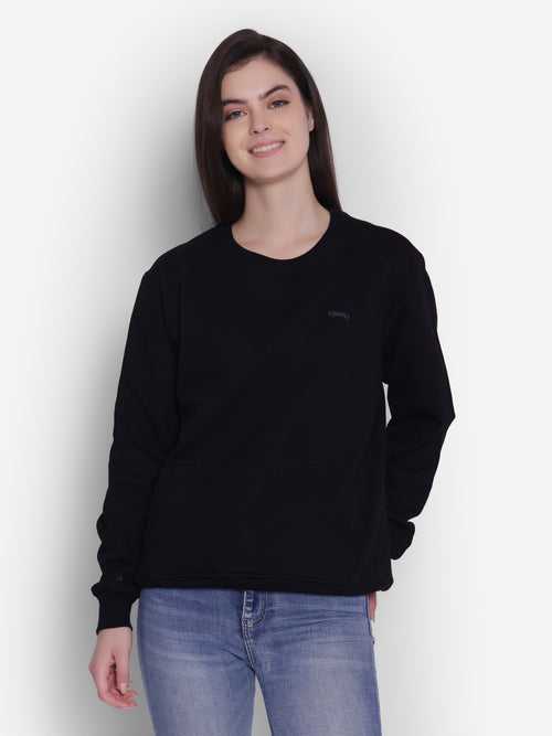 JUMP USA Women Solid Black Pullover Sweatshirt