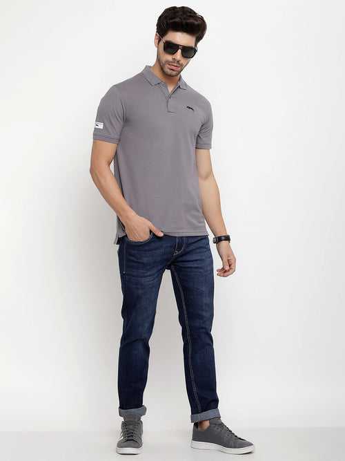 JUMP USA Men Solid Polo Collar Cotton T-shirt