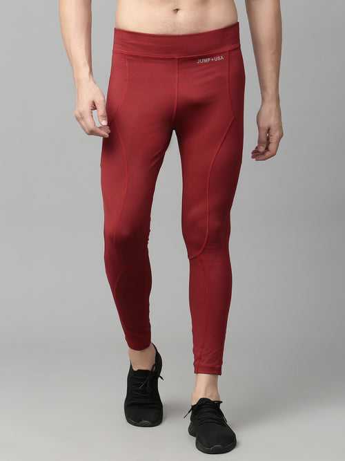 JUMP USA Men Maroon Rapid Dry-Fit Antimicrobial Running Tights