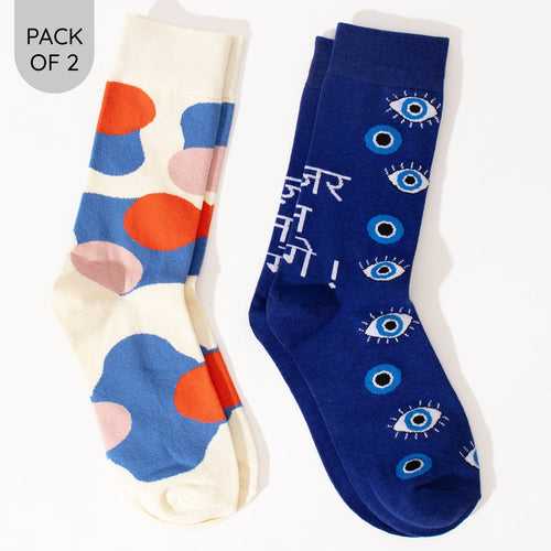 Evil Eye & Abstract Pattern Crew Socks