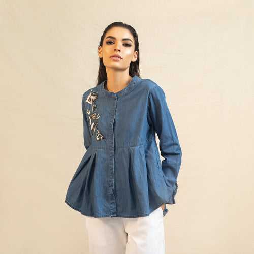 Snap Button Pleated Shirt