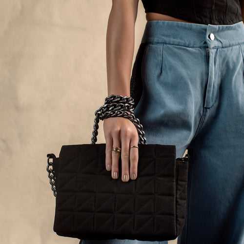 Black quilted one shoulder bag