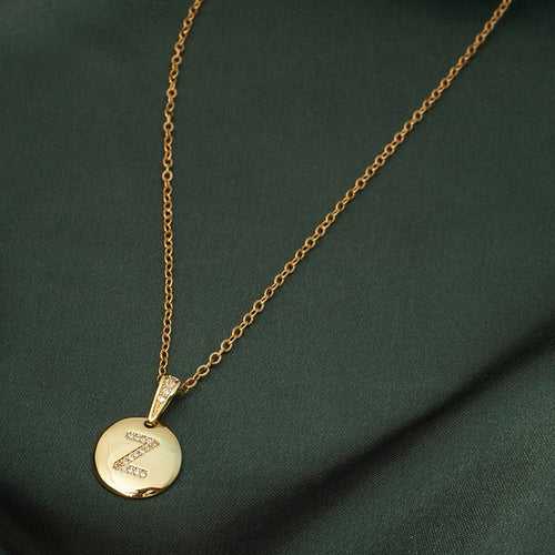 Crystal Studded Alphabet Z Gold Coin Necklace