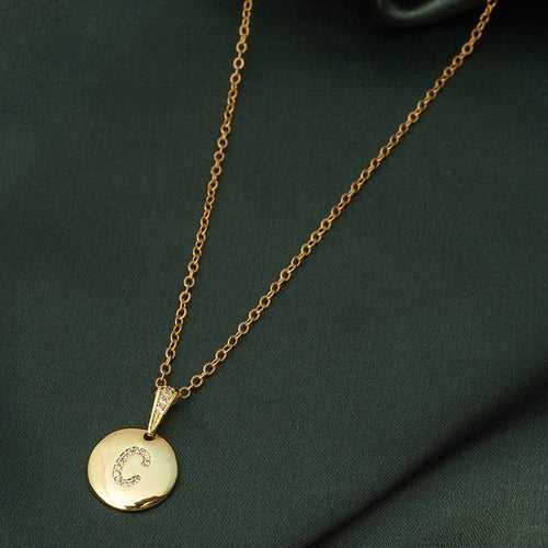 Crystal Studded Alphabet C Gold Coin Necklace