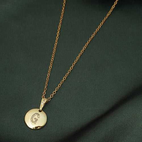 Crystal Studded Alphabet G Gold Coin Necklace
