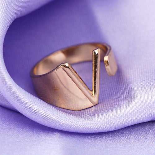 Alphabet V Gold Band Ring