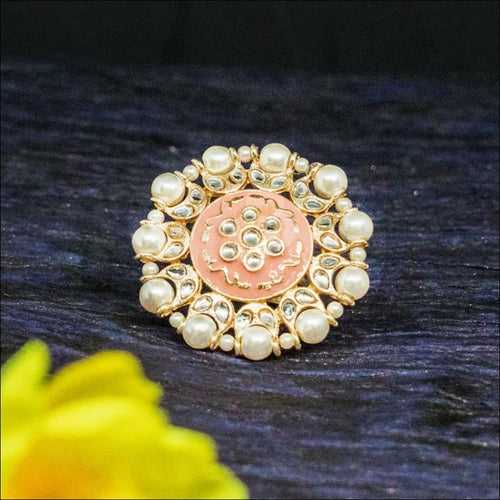 Aprna Pastel Golden Stonework Pearls Statement Ring