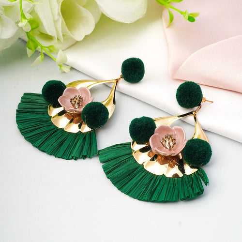Dark Green Tassel Earrings