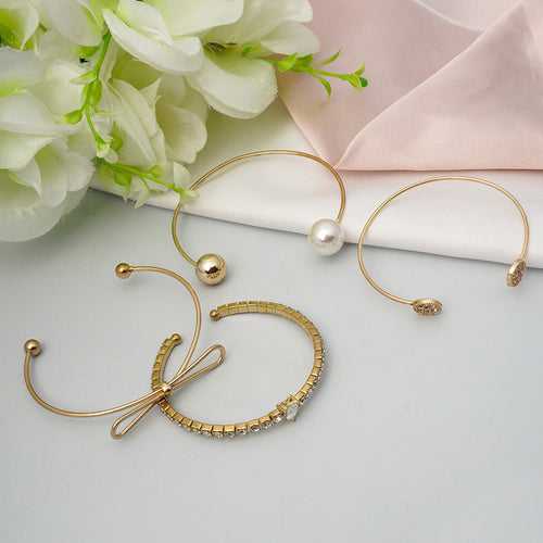 Gold Pearl Infinity Bracelet Set of 4