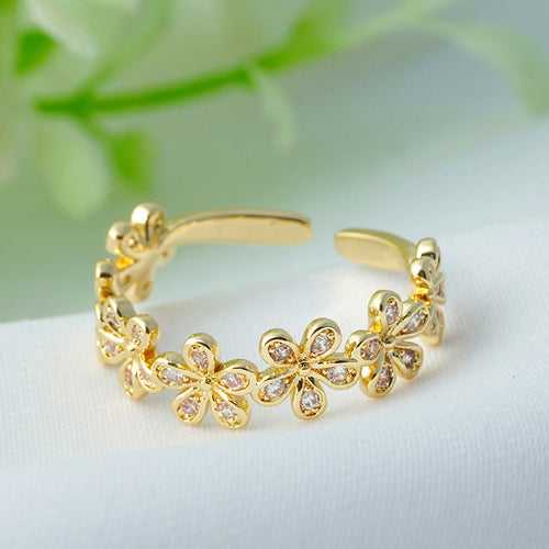 Gold-Toned Stone Studded Floral Ring