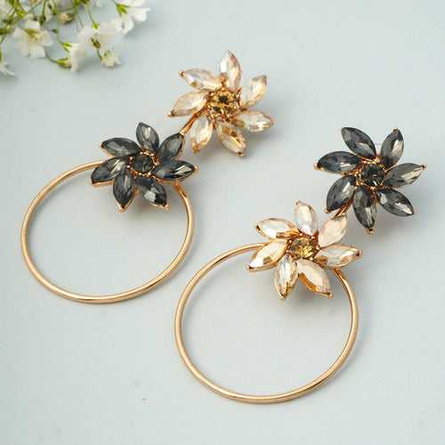 Metallic Crystal Flower Ring Earrings