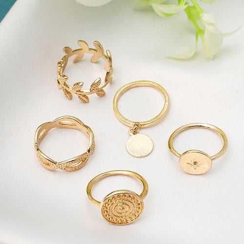 Pack Of 5 Gold-Toned Classic Ring Set