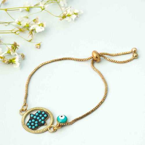 Philomena Turquoise Evil Eye Golden Charm Bracelet