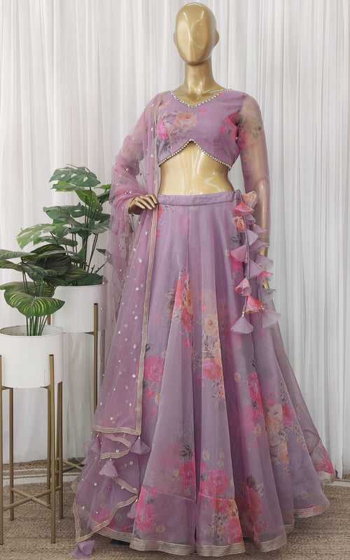 Onion Floral Organza Lehenga