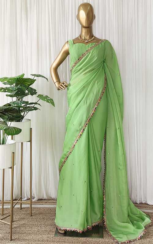 Green Sequinwork Satin Organza Saree