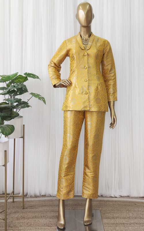 Yellow Brocade Pant-Suit Co-ord Set