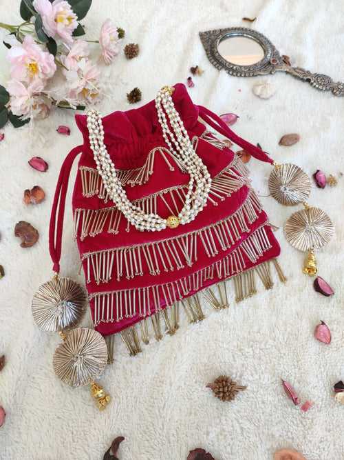 Fuchsia Velvet Potli Bag