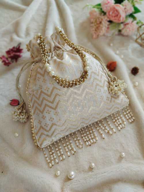 Off-White Brocade Potli Bag