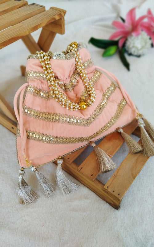 Peach Velvet Potli Bag