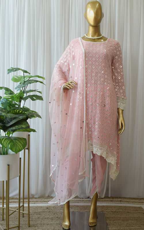 Blush Mirrorwork Kurta With Dhoti Pant