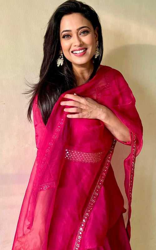 Shweta Tiwari Burgundy Double Layer Sharara With Belt