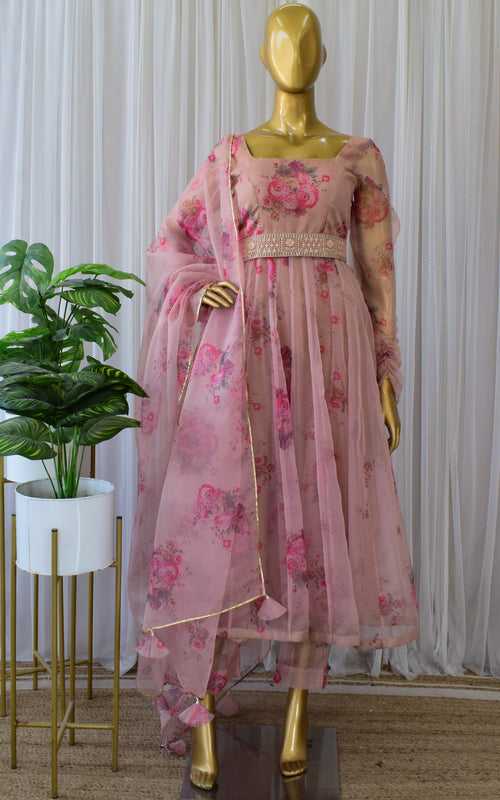 Dusty Pink Floral Organza Anarkali