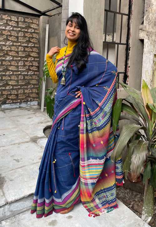 Bhujodi saree - Organic Kala Cotton - Blue