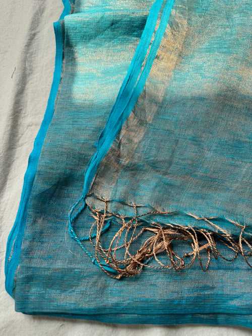 Handwoven gold zari linen saree - No blouse Piece