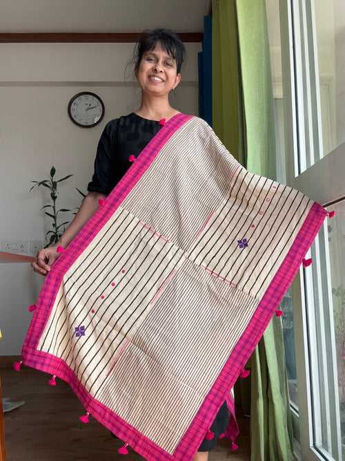 Embroidered Patchwork stole / dupatta with tassels on 4 sides