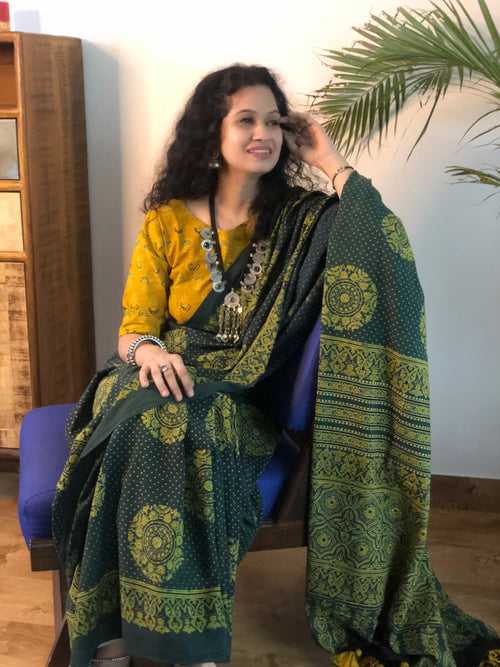 Nimmi - vegetable dyed Ajrakh cotton saree