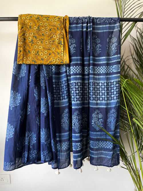 Akola - Mul cotton hand block printed saree