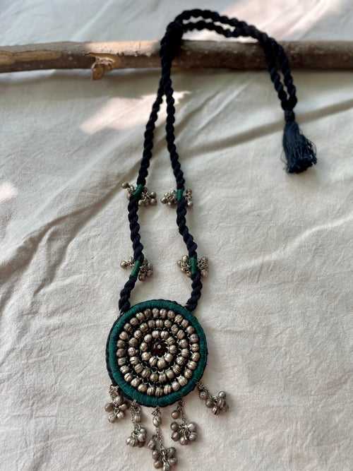 Dark Green Handcrafted Embroidered long necklace - ghoongroo