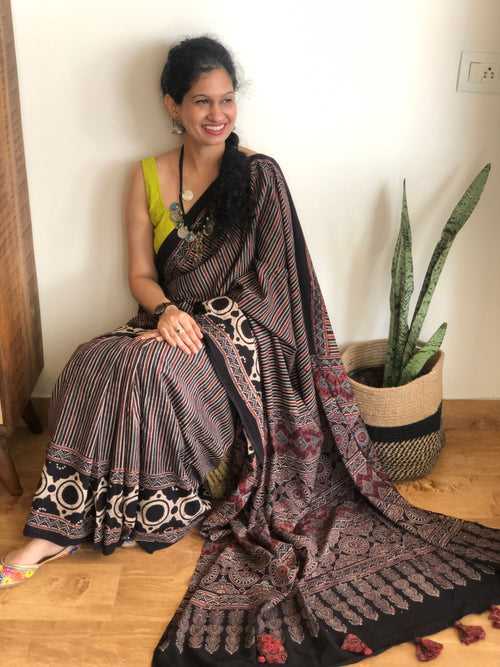 Akansha - vegetable dyed Ajrakh cotton saree