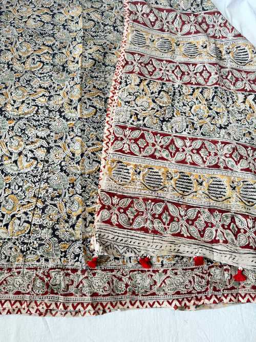 Kalamkari blockprinted cotton mul saree