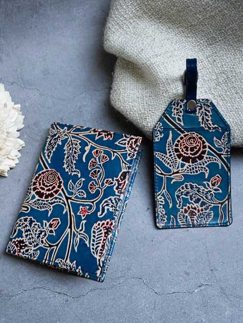 4-Piece Embossed Leather Travel Set - Floral