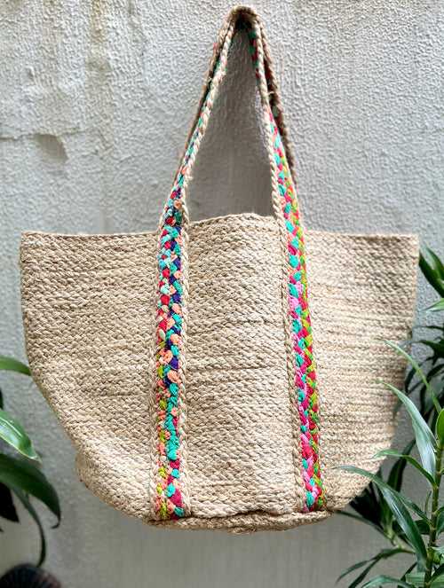 Boho Chic Jute Tote with Braided Accents