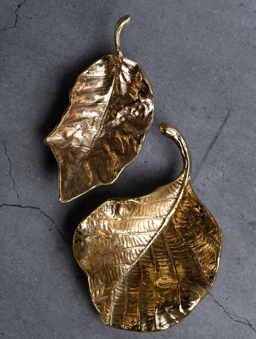 Exclusive Brass Bowl Curios / Paper Weights - Teak & Kadamb Leaves (Set of 2)