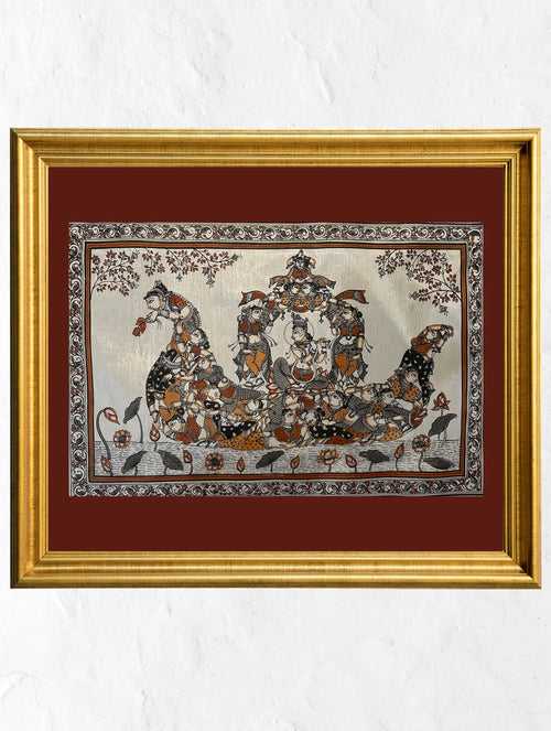 Exclusive Pattachitra Art Silk Painting - Krishna & Gopis