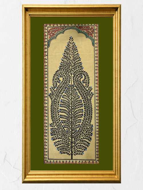 Exclusive Pattachitra Art Silk Painting - Ornate Foliage, Black