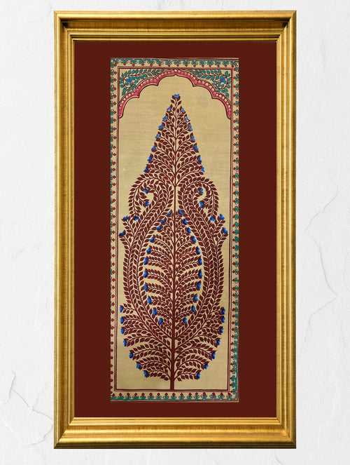 Exclusive Pattachitra Art Silk Painting - Ornate Foliage, Red