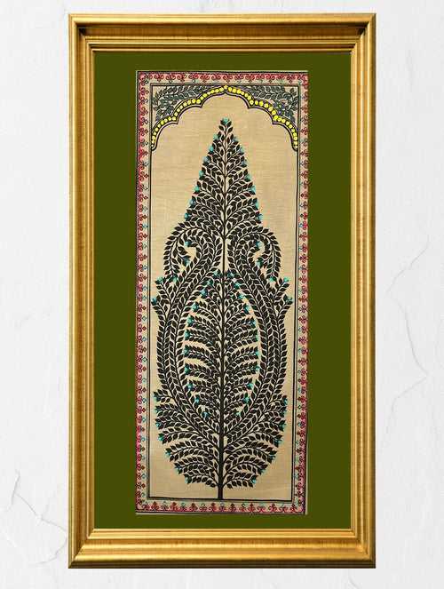 Exclusive Pattachitra Art Silk Painting - Ornate Leaves