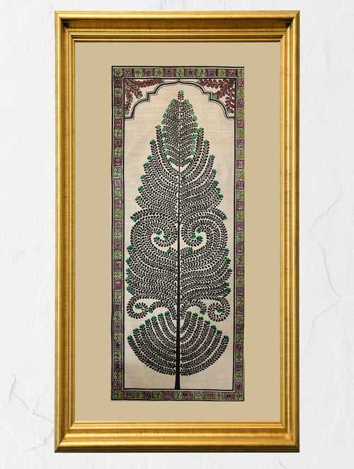 Exclusive Pattachitra Art Silk Painting - Tree Of Life, Black & Green