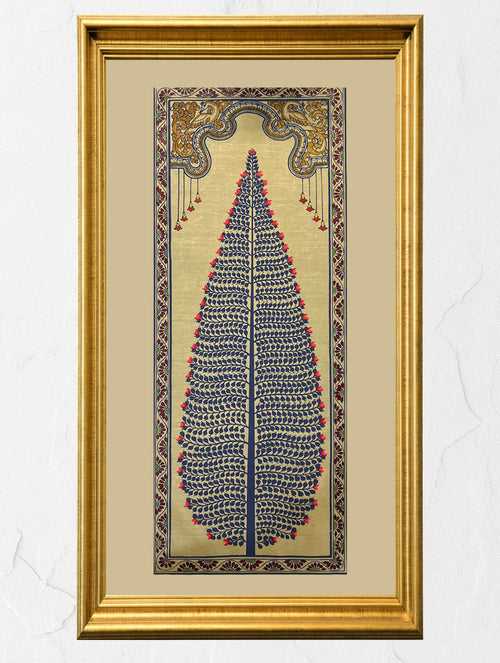 Exclusive Pattachitra Art Silk Painting - Tree Of Life; Blue