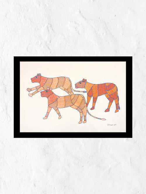 Gond Art Painting - Tigers