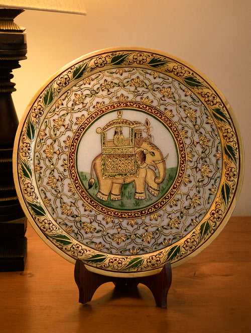 Hand Painted Rajasthani Marble Art - Decorative Plate